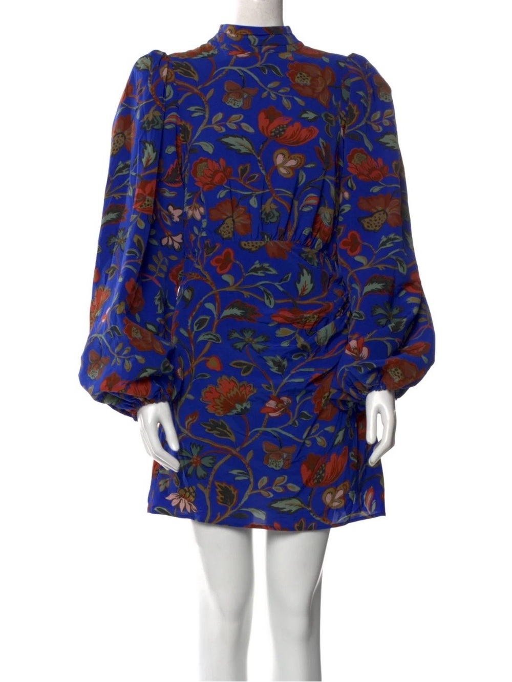 RHODE Cobalt Blue Floral Puff-Sleeve Mini Dress